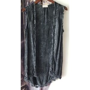 Women's ALTAR'D STATE Size S Gray Crochet Trim Long Open Cardigan‎ Sweater